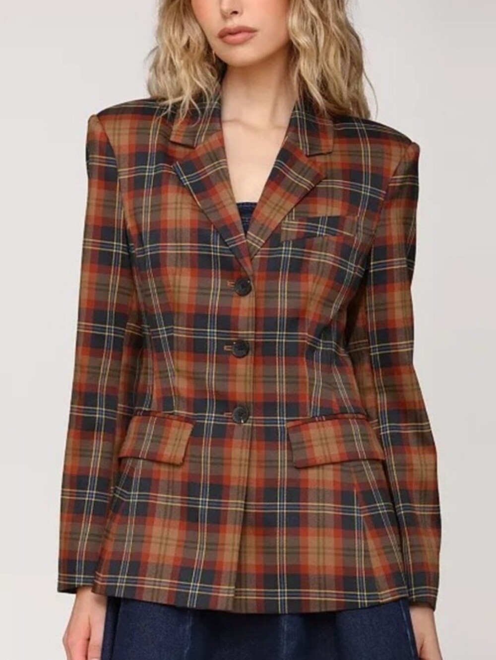 NWT Avec Les Filles Autumn Plaid Hourglass Blazer